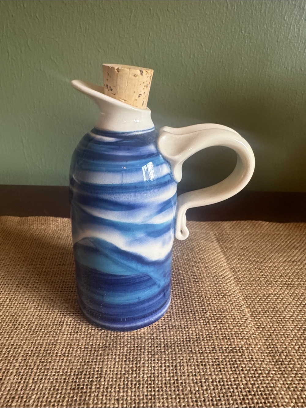 Trout River Art Pottery Cruet Artist Signed Darren Matheson 93 Ocean Pattern